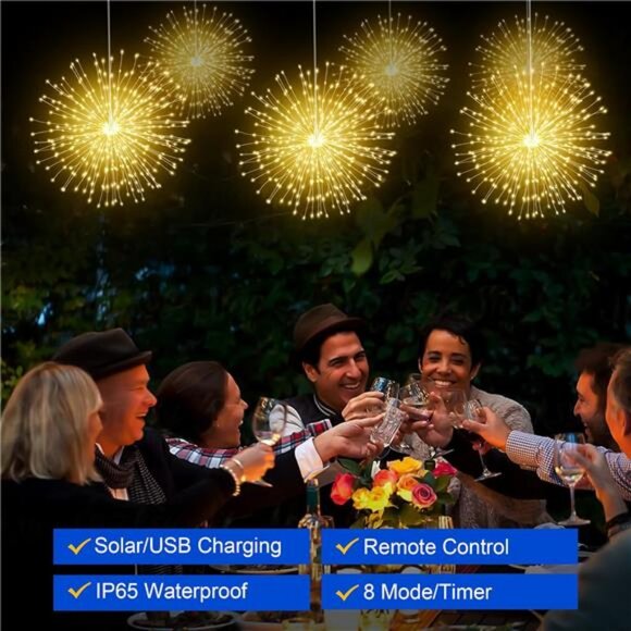 Solar Christmas Firework Lights Outdoor, 5 Pack 1000LED Solar Starburst Lights - Picture 3 of 7